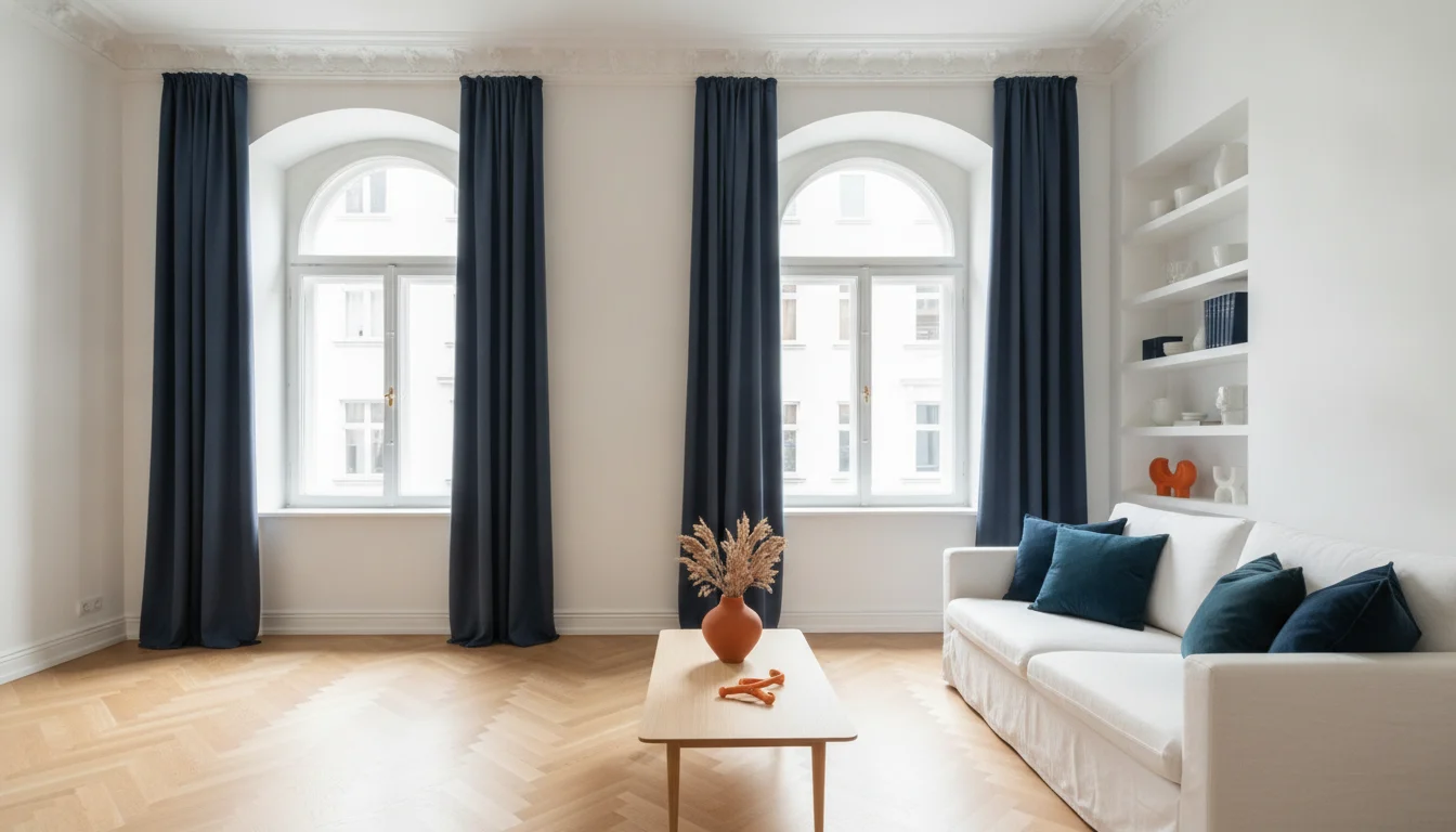 Frisch saniertes Altbau-Wohnzimmer mit Stuckdecke und Parkett